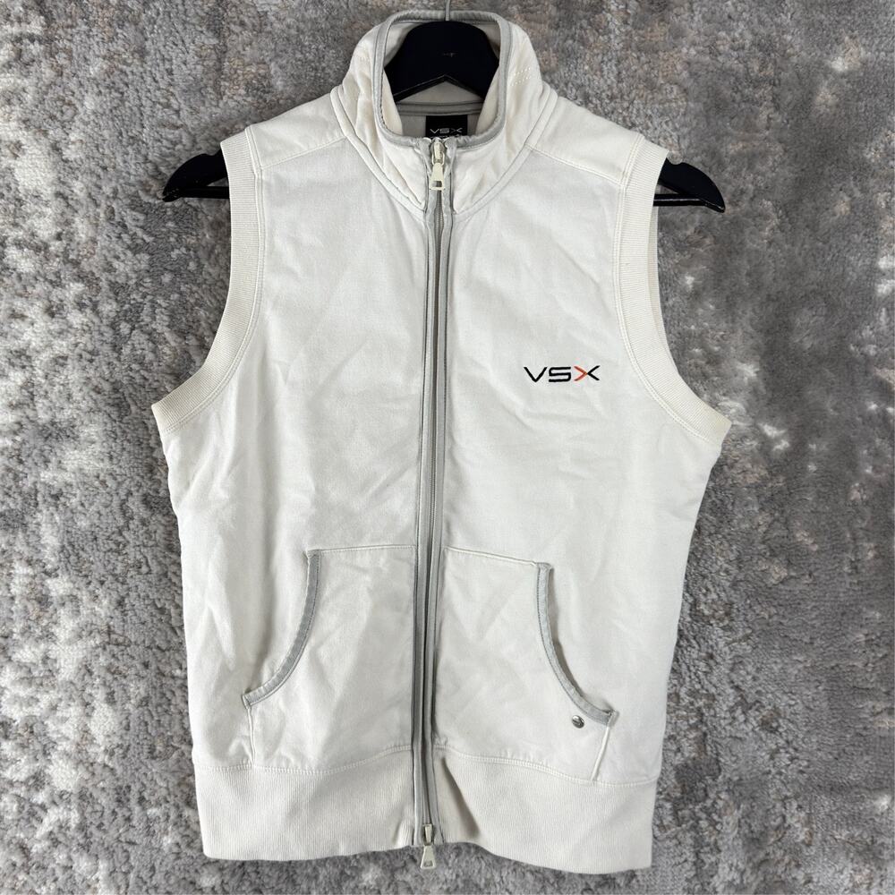 Victorias Secret Size M Stretch Sweater Vest Ivory Sleeveless Full Zip‎